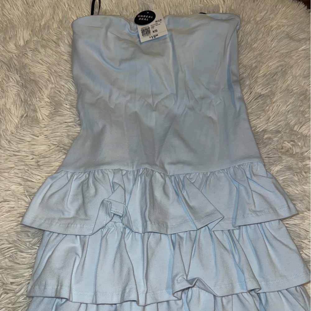 Light Blue Ruffled Strapless mini Dress